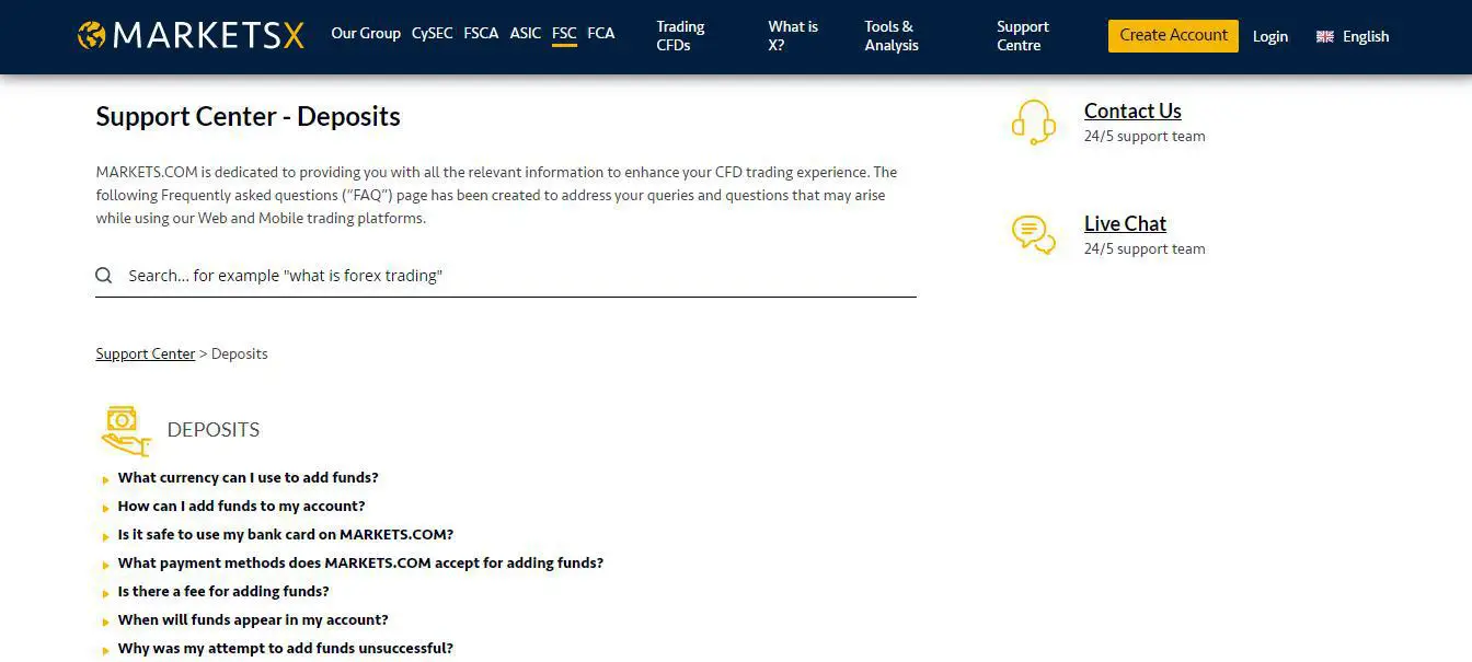 Markets.com Review: Deposit at Markets.com