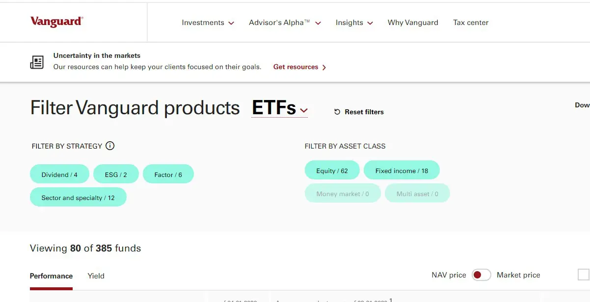 Vanguard Review - Mutual Fund and ETF Screener